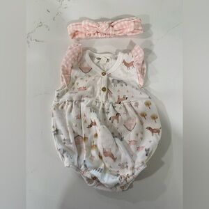 Rabbit and Bear Pink farm romper